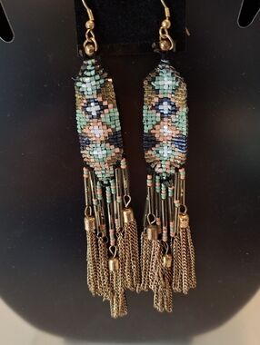 ARTESIAN MADE BEADED DANGLE EARRINGS WITH TASSLES